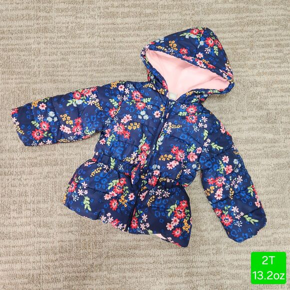 Little Me Other - Little Me girls floral puffer hood heavyweight jacket blue pink size 2T